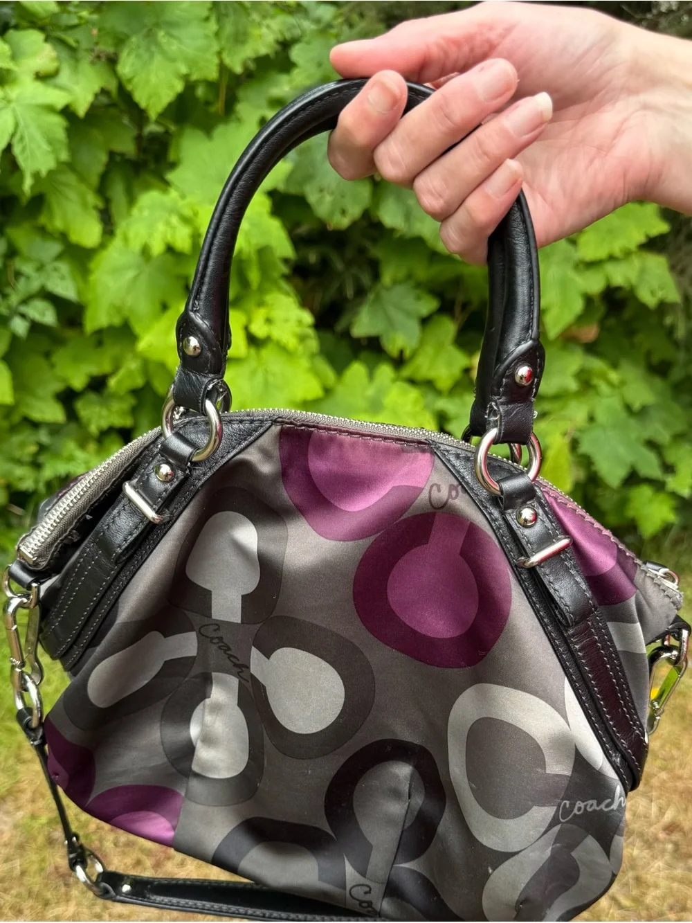 Authentic Coach Madison Sophia clover satchel purple/grey #15946 satin